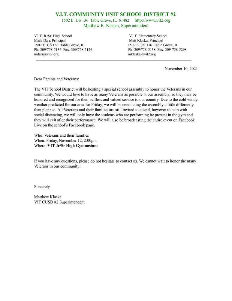Veterans Day Letter